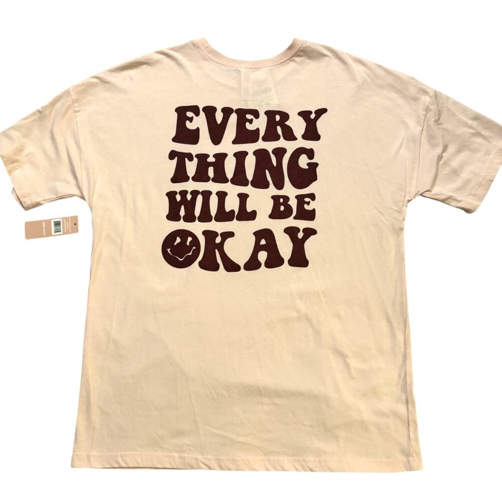NWT CHARLEE RAE Everything Will Be Okay Graphic Print T-Shirt M Smiley Face Tee